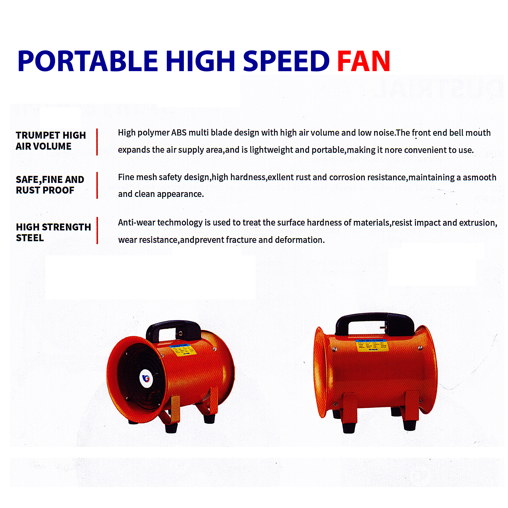 Portable High Speed Fan (7 Aluminium Bleads)
